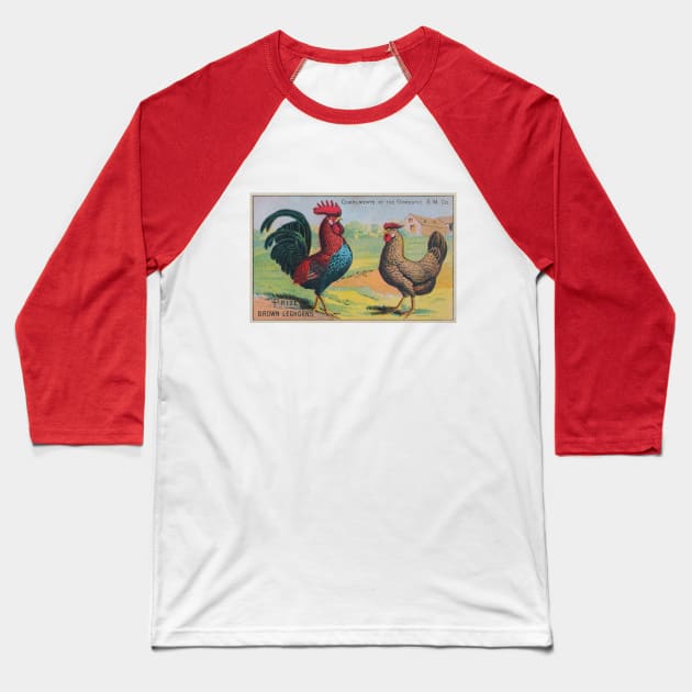 Leghorn Chickens Trade Card Baseball T-Shirt by MatchbookGraphics